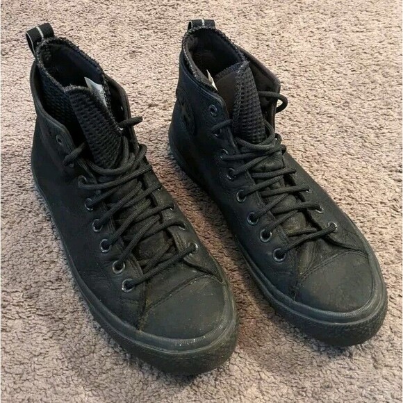 Converse Chuck Taylor All Star Waterproof High All Black Leather Shoes 162409C - Picture 5 of 8